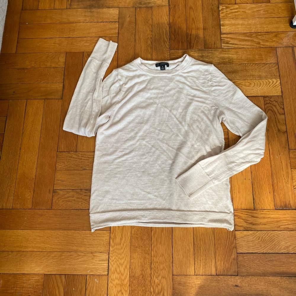 J.Crew Beige Lightweight Sweater Size S Long Sleeve Crewneck Basic Minimal